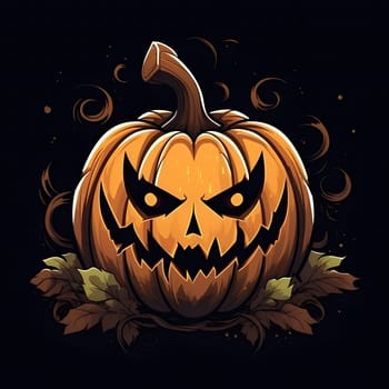 An illustration of a scary jack-o-lantern with an evil grin against a dark background. It's a great halloween graphic.
