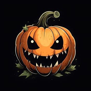 An illustration of a spooky Jack-O-Lantern with sharp teeth, glowing eyes, and a menacing grin