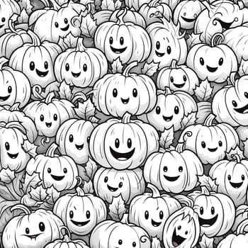 A cheerful pattern of smiling pumpkins for Halloween.