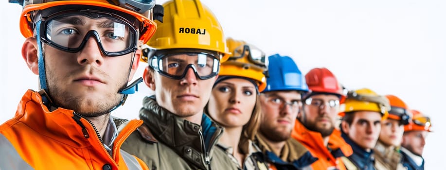 A group of construction workers in safety gear, wearing hardhats and goggles.