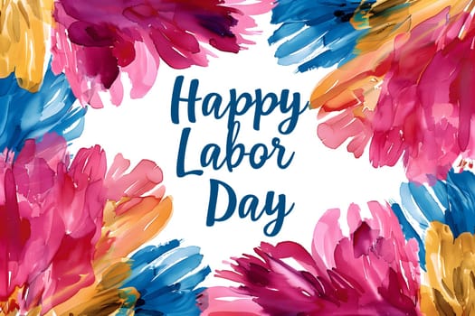 A colorful abstract floral design with a happy labor day greeting on a white background