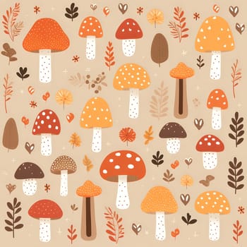A whimsical illustration featuring a variety of colorful mushrooms and floral designs. The image is perfect for creating a cute and playful atmosphere.