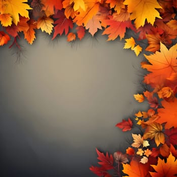 A beautiful arrangement of autumn leaves in vibrant red, orange, and yellow hues, forming a frame on a gray background. This illustration is perfect for adding a touch of fall to any design.