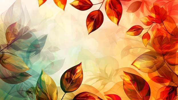 A beautiful abstract background of autumn leaves in various shades of red, orange, yellow, and green. This design would be perfect for a variety of uses, including website backgrounds, invitations, and more.