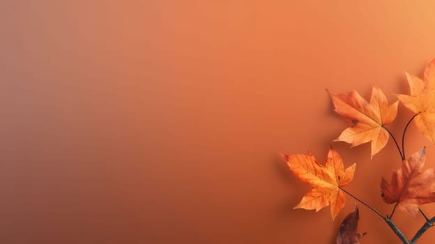 Close-up of vibrant autumn leaves on a warm, orange background, capturing the beauty of the fall season.