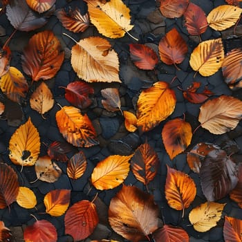 A close-up shot of colorful autumn leaves arranged on a black background, creating a stunning display of fall foliage.