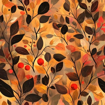 A colorful seamless pattern of autumn leaves in shades of yellow, red, orange, and brown.