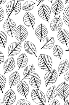 A seamless pattern of black leaves on a white background.