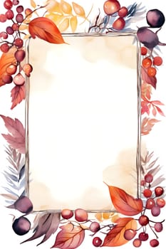 A watercolor illustration of autumn leaves and berries forming a frame.