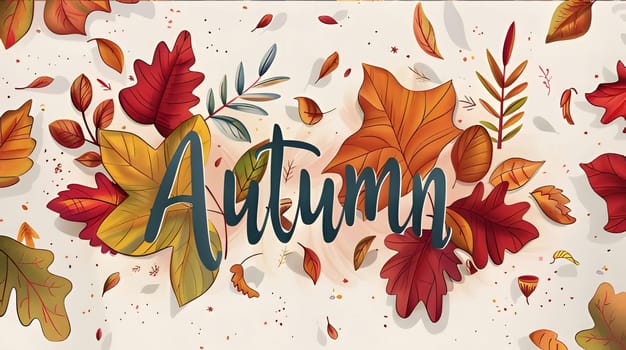 An illustration of autumn leaves in various shades of red, orange, and yellow.