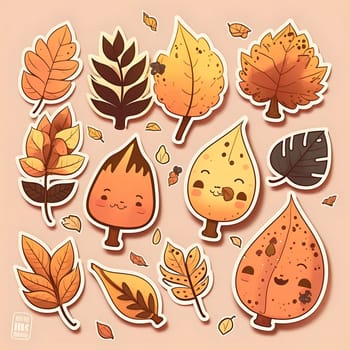 Illustration of cute autumn leaves in orange, yellow, and brown colors