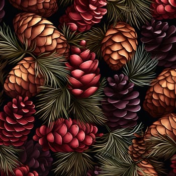 Close-up illustration of a colorful pine cone pattern with various colors and textures