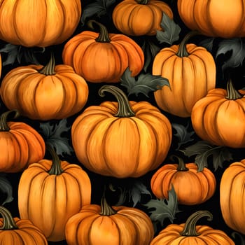 A close up shot of multiple orange pumpkins arranged in a pattern against a dark background, showcasing the beauty of autumn.