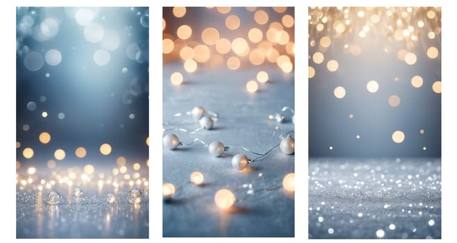 Festive blurred festive abstract background of Christmas lights . Vertical decorative wallpaper.Copy space. Used for digital backgrounds, cards and social media stories.