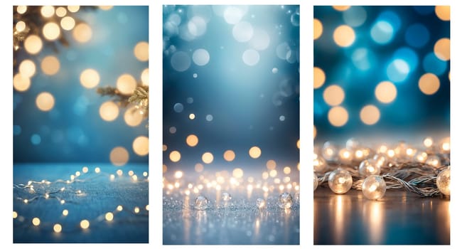 Festive blurred festive abstract background of Christmas lights . Vertical decorative wallpaper.copy space. Used for digital backgrounds, cards and social media stories.