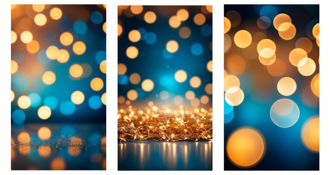 Decorative wallpaper.Copy space. Blurred festive abstract background of Christmas lights . Used for digital backgrounds, cards and social media stories.