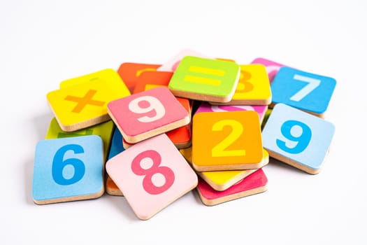 Math number colorful on white background, education study mathematics learning teach concept.