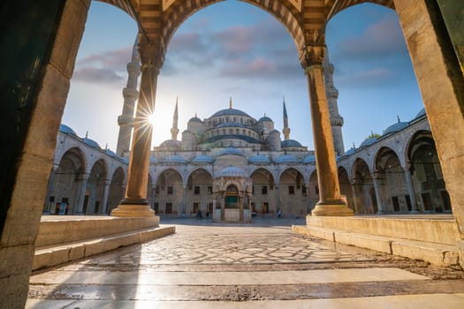 The Sultanahmet Mosque (Blue Mosque) in Istanbul, Turkey at sunset