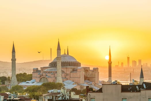 Beautiful view on Hagia Sophia in Istanbul, Turkey from top view at sunrise