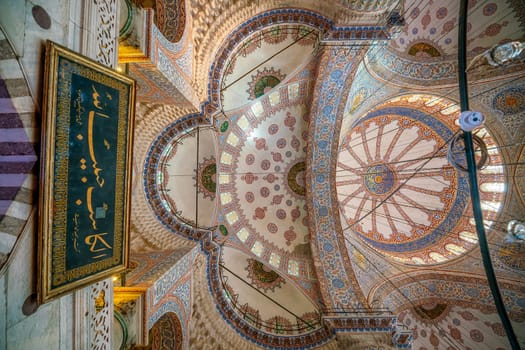 Istanbul, Turkey - September 21, 2017 : Interior of The Sultanahmet Mosque (Blue Mosque) in Istanbul