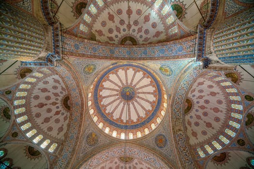 Istanbul, Turkey - September 21, 2017 : Interior of The Sultanahmet Mosque (Blue Mosque) in Istanbul