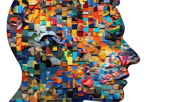 Abstract human head made of unsolved puzzle pieces, maximalism, psychology, brain, neurosis, compulsive. Generative AI image weber.