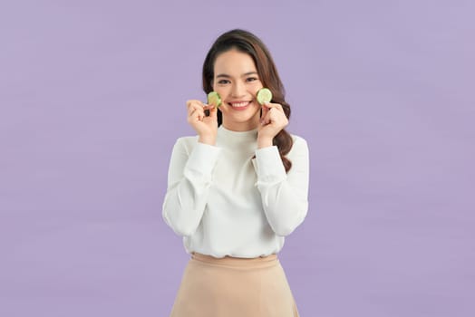 Portrait of Beautiful Girl Hold Slice of Cucumber