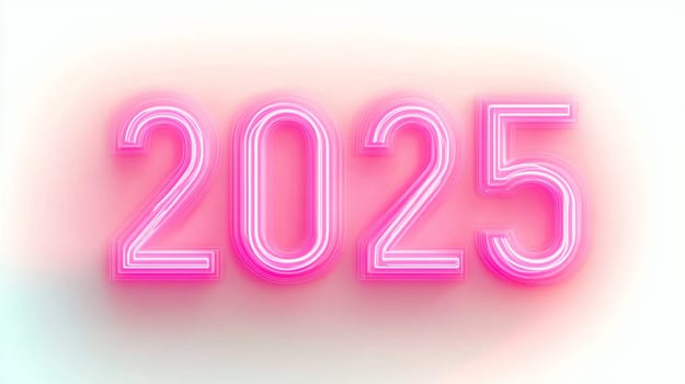 Pink neon sign glowing on a wall is showing the year 2025, perfect for new year's eve celebrations and futuristic designs