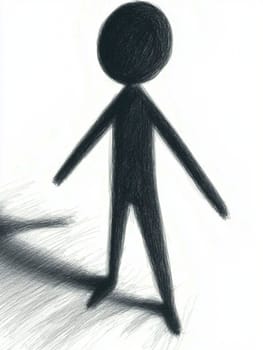 Charcoal drawing of a simple black figure with its shadow cast on the ground, conveying a sense of mystery and solitude