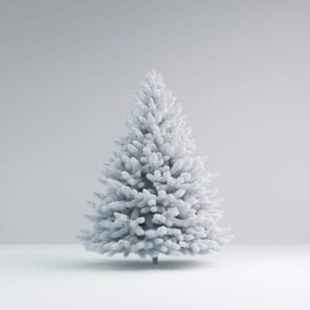 Frosted Christmas tree standing elegantly against neutral backdrop.