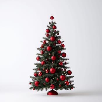 festive Christmas tree adorned with vibrant red ornaments, perfect for celebrations.