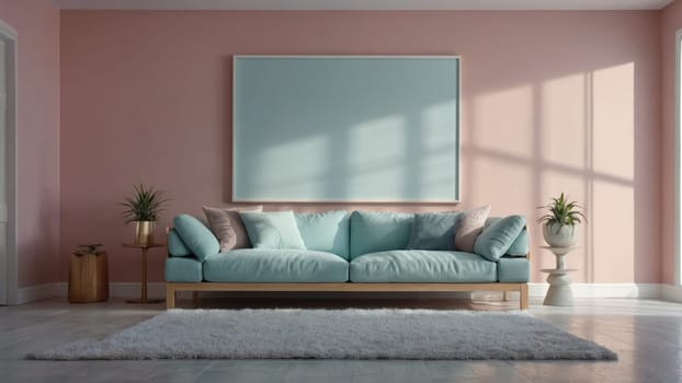 Elegant and Cozy Living Room Interior Design Featuring a Stylish Sofa and Lush Green Plants.