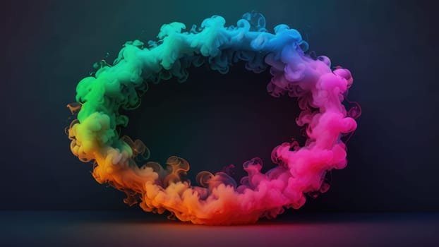 Vibrant and Colorful Rainbow Smoke Ring on Dark Background for Artistic Use.