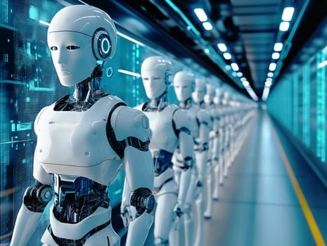 line of ai robots ready for work