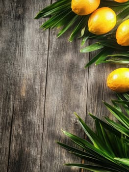 Vibrant sukkot background with lemons and palm leaves - perfect for festive design and celebration.