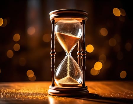 Sands of Time.A timeless hourglass, its grains of sand slowly slipping away.The image symbolizes the passage of time, the fleeting nature of moments, and the inevitable march of destiny.