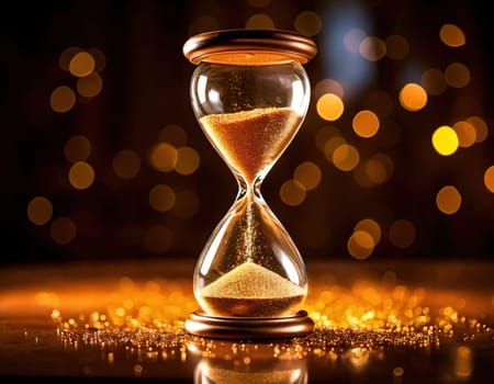 Sands of Time.A timeless hourglass, its grains of sand slowly slipping away.The image symbolizes the passage of time, the fleeting nature of moments, and the inevitable march of destiny.