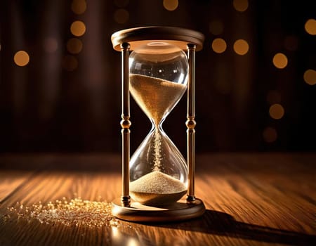 Sands of Time.A timeless hourglass, its grains of sand slowly slipping away.The image symbolizes the passage of time, the fleeting nature of moments, and the inevitable march of destiny.