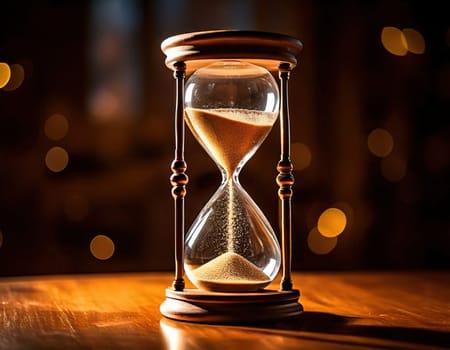 Sands of Time.A timeless hourglass, its grains of sand slowly slipping away.The image symbolizes the passage of time, the fleeting nature of moments, and the inevitable march of destiny.