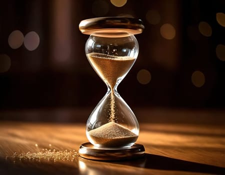 Sands of Time.A timeless hourglass, its grains of sand slowly slipping away.The image symbolizes the passage of time, the fleeting nature of moments, and the inevitable march of destiny.