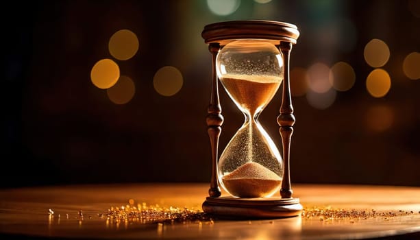 Sands of Time.A timeless hourglass, its grains of sand slowly slipping away.The image symbolizes the passage of time, the fleeting nature of moments, and the inevitable march of destiny.