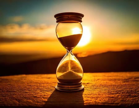 Sands of Time.A timeless hourglass, its grains of sand slowly slipping away.The image symbolizes the passage of time, the fleeting nature of moments, and the inevitable march of destiny.