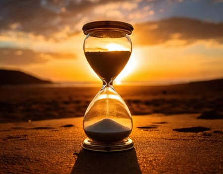 Sands of Time.A timeless hourglass, its grains of sand slowly slipping away.The image symbolizes the passage of time, the fleeting nature of moments, and the inevitable march of destiny.