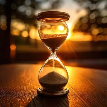Sands of Time.A timeless hourglass, its grains of sand slowly slipping away.The image symbolizes the passage of time, the fleeting nature of moments, and the inevitable march of destiny.