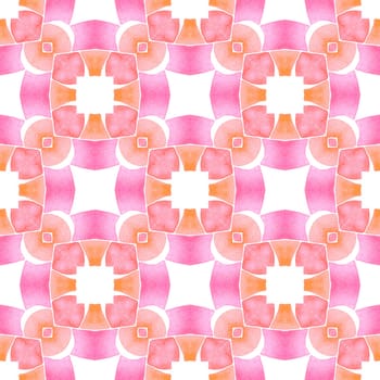 Watercolor summer ethnic border pattern. Orange worthy boho chic summer design. Ethnic hand painted pattern. Textile ready surprising print, swimwear fabric, wallpaper, wrapping.