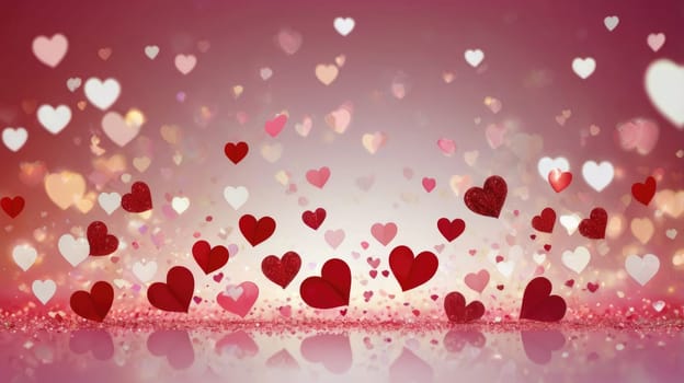 A Stunning Array of Heart-Shaped Balloons in Red and Pink on a Soft Pink Background.