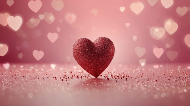 Red glitter heart on a pink glitter background. Isolated on a pink background. Valentines day.