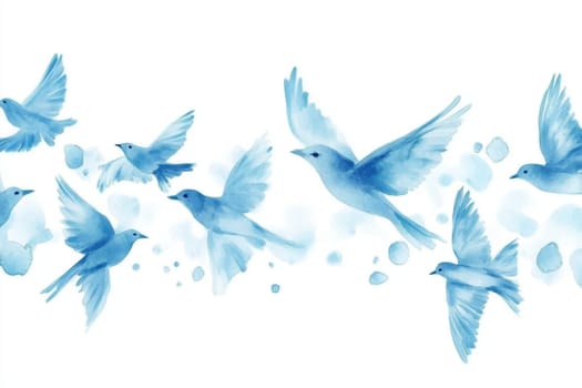 A flock of birds drawn with blue paint. High quality photo
