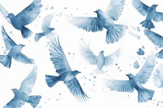A flock of birds drawn with blue paint. High quality photo