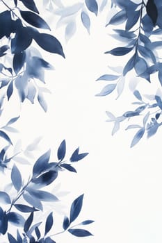 Leaves, tree branches painted with blue watercolor on a white background. High quality photo